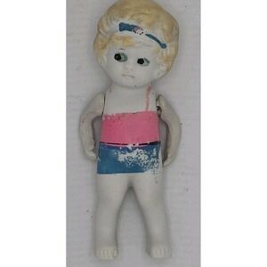 Bisque Jointed Arm Doll‎ Made in Japan Flapper Swim Antique  Vintage Pink Blue